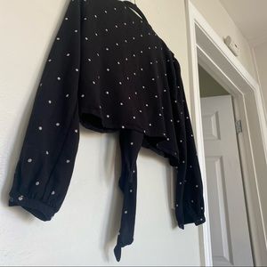 Amuse Society Crop Cartigan Black Polka Dot Small Petite